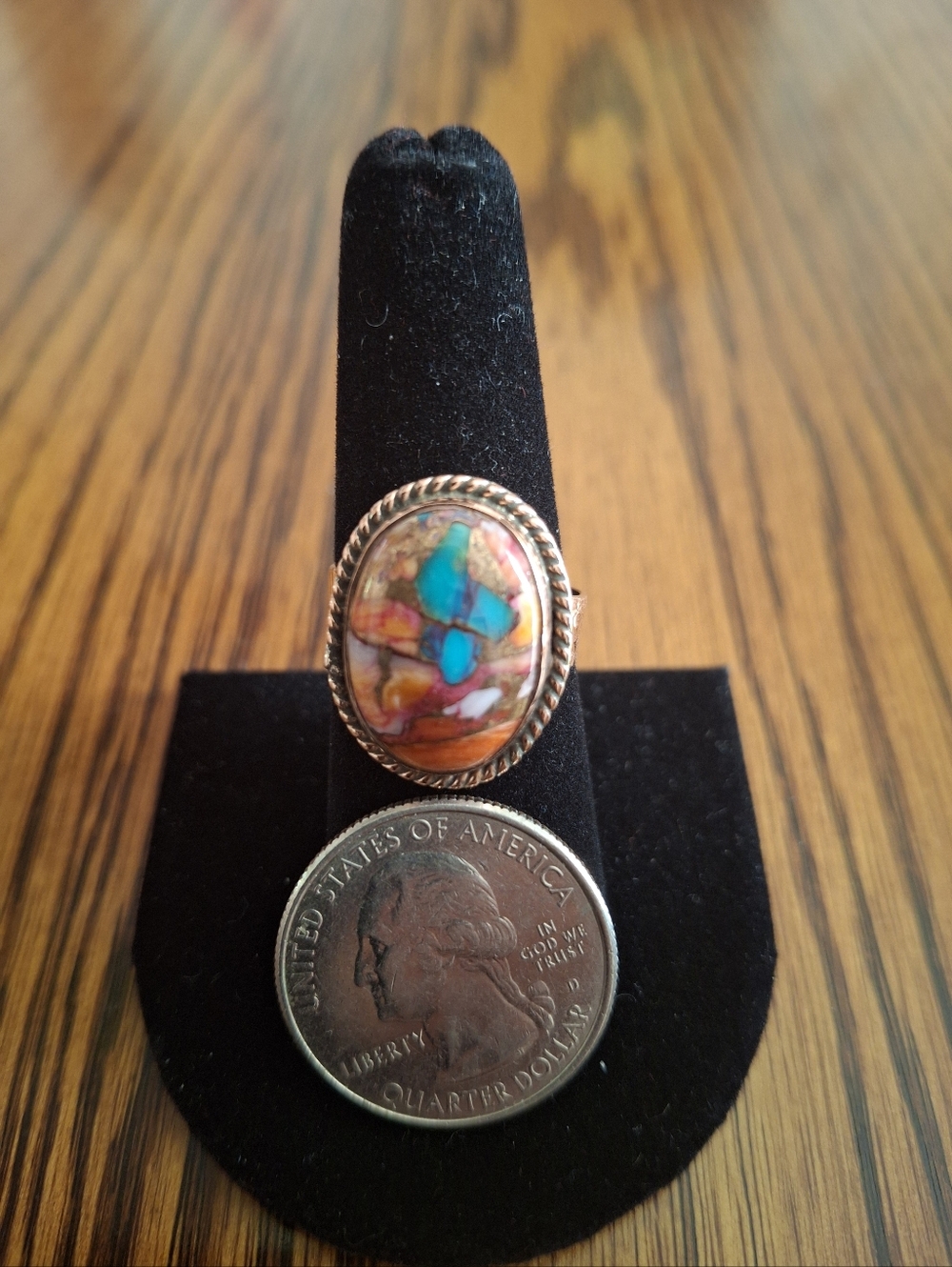 Ring Spiny Oyster Oval Set In Copper Frame And Band Size 7.5 - Picture 3 of 4